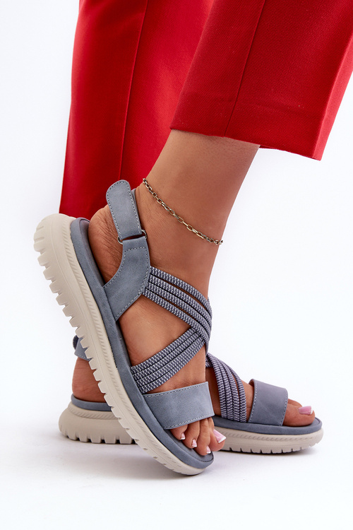 Легкі зручні жіночі босоніжки на липучці синього кольору Ceclea