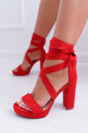 Жіночі босоніжки на шпильці на платформі на зав'язках червоні LaFiesta