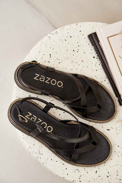 Шкіряні Плоскі Сандалі З Переплетеними Ремінцями Zazoo 40429 Чорні
