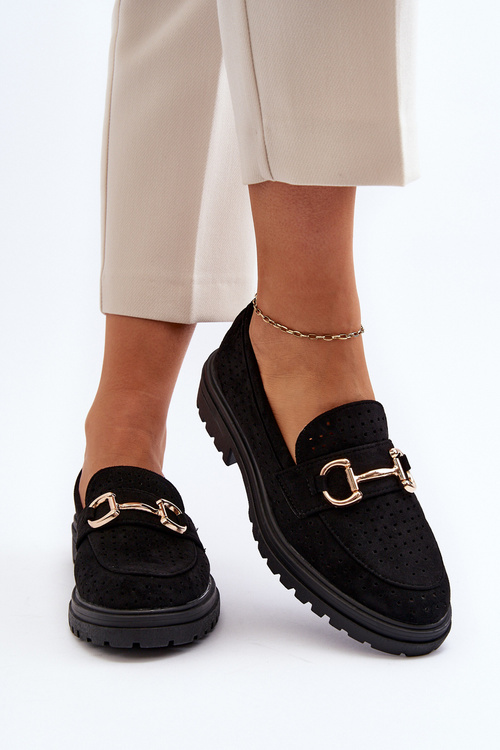 Жіночі чорні лофери з вирізами та прикрасами Talesse