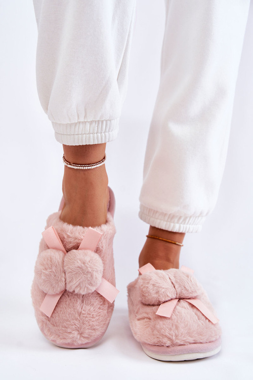 Жіночі хутряні тапочки з помпонами Castello рожеві