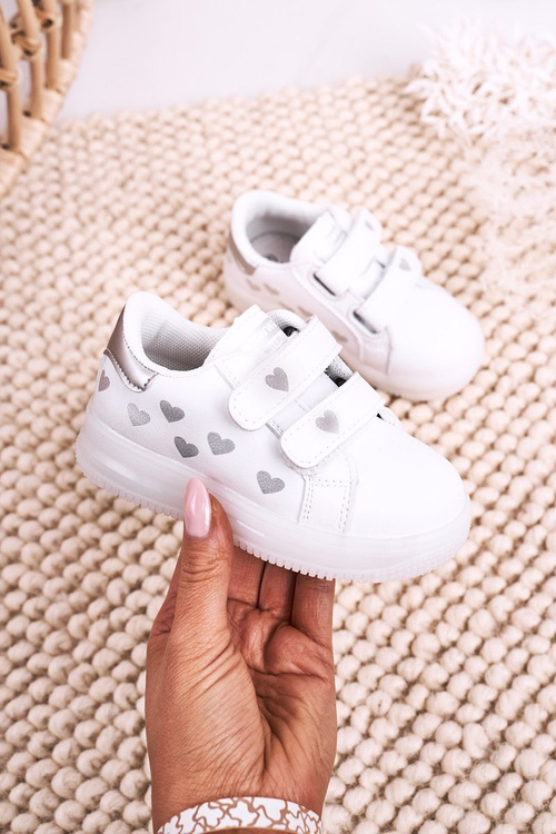 Дитяче спортивне взуття на світлодіодній підошві біло-сріблястий бумер