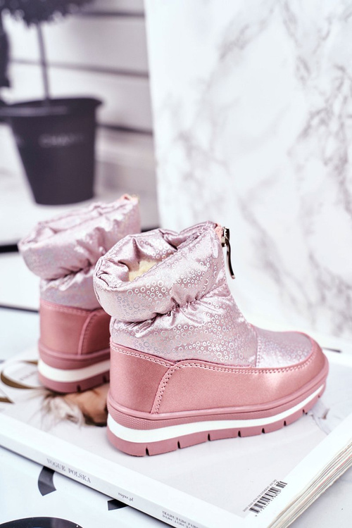 Жіночі снігові черевики теплі з натуральної вовни рожеві бульбашки