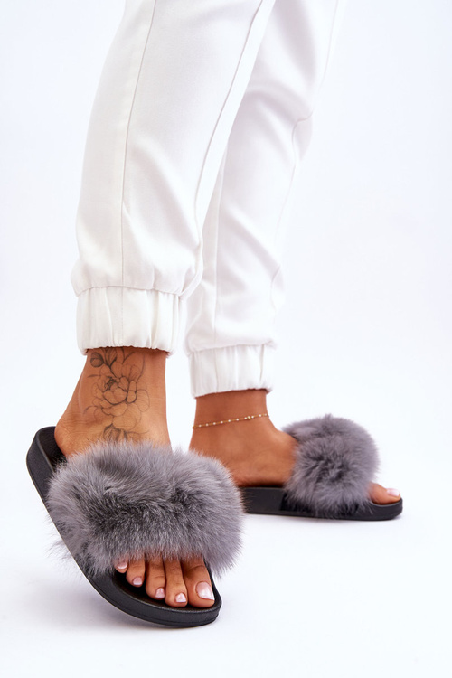 Жіночі гумові тапочки з хутром сірі Лукреція