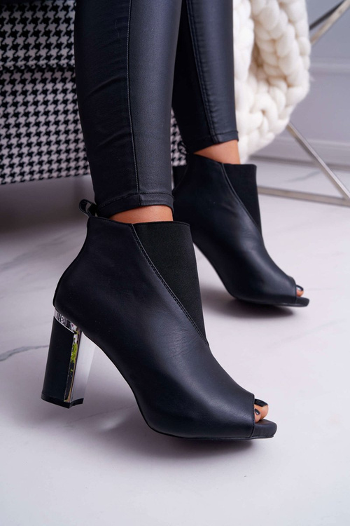 Жіночі чоботи на шпильці з відкритим носком, чорні німецькі