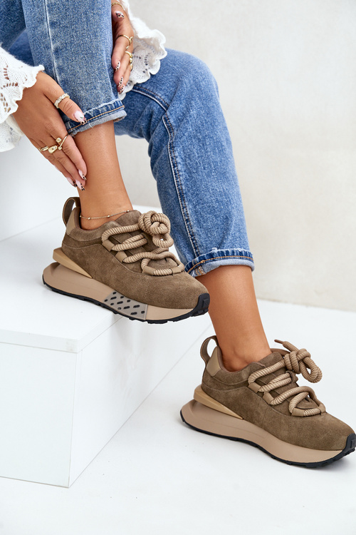 Жіночі замшеві кросівки на платформі з товстою шнурівкою Artiker 54C1466 Світло-коричневий