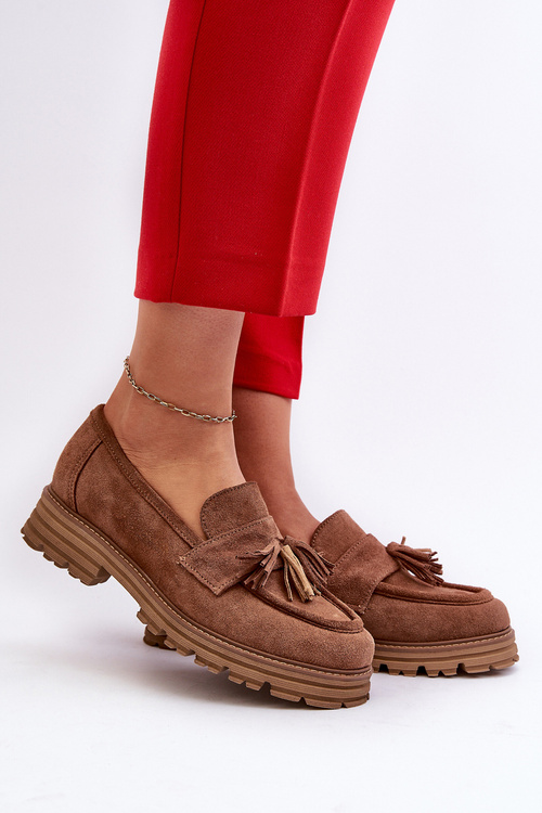 Коричневі замшеві жіночі мокасини з бахромою Zazoo 3469