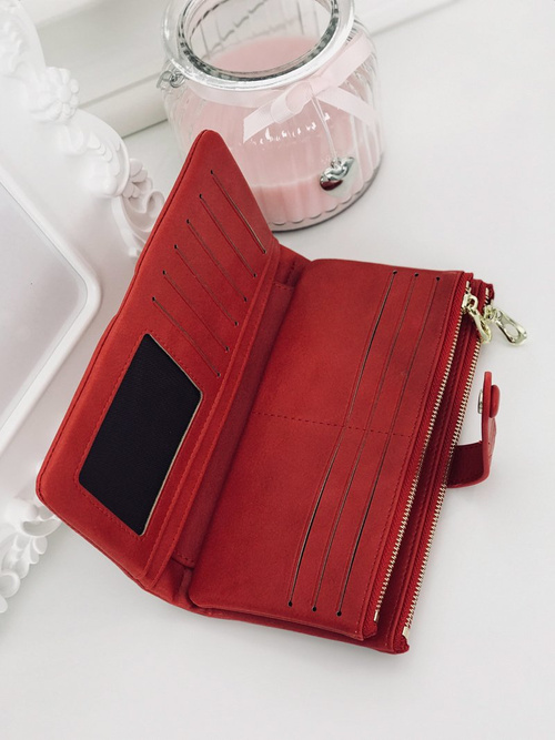 Великий жіночий червоний гаманець із золотою фурнітурою