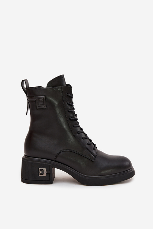 Ізольовані жіночі ботінки з натуральної шкіри на каблуці Vinceza 66819 чорні