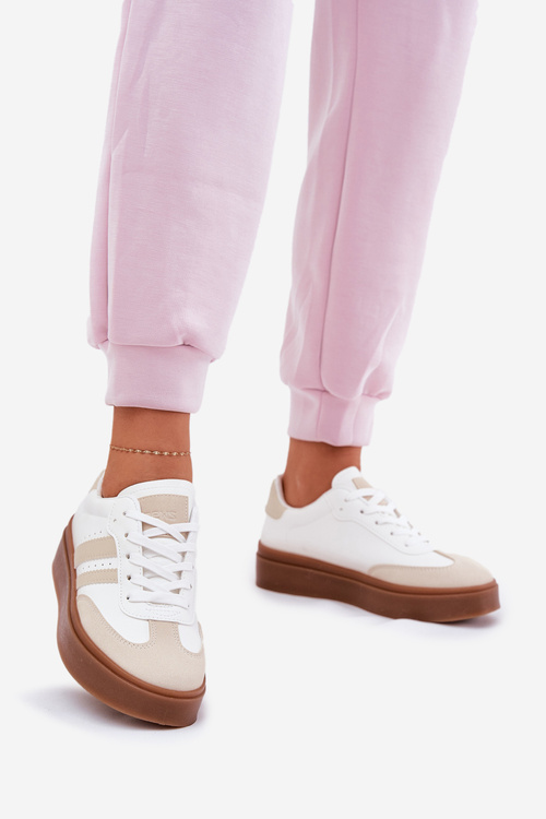 Жіночі Кросівки На Платформі З Еко Шкіри Бежево-Білі Ediriella