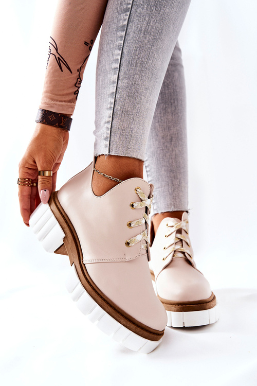 Шкіряні багаторівневі чоботи з вирізом, бежеві Kaxo