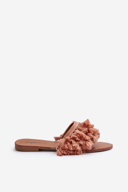 Жіночі тапочки на плоскій підошві з китицями Rialle Dirty Pink