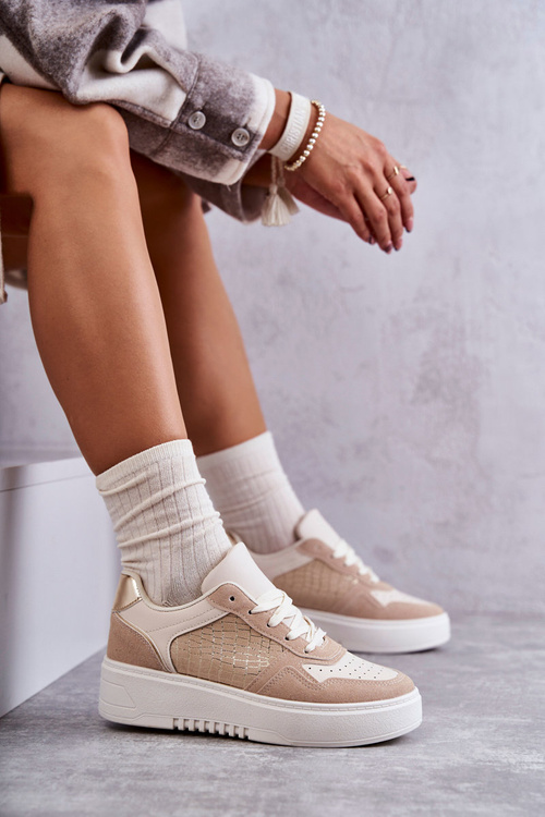 Жіноче низьке спортивне взуття на платформі бежеві Kyllie