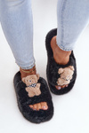 Жіночі тапочки зі штучного хутра з ведмедиком Чорні Румунія