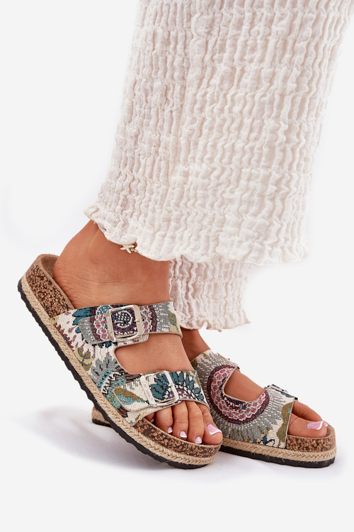 Візерункові жіночі тапочки на корковій платформі з пряжками Lee Cooper LCW-25-35-3483L Багатоколірні