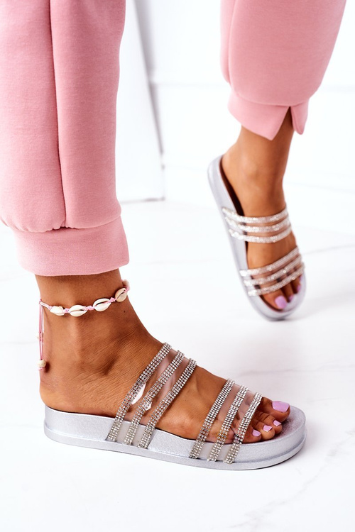 Гумові тапочки з кубічним цирконієм, срібло, сумую за тобою