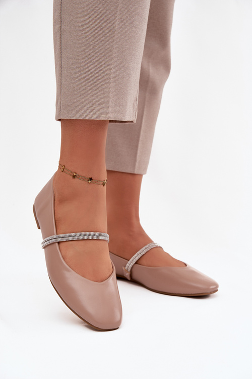 Жіночі балерини з блискучими ремінцями темно-бежеві Ilirene