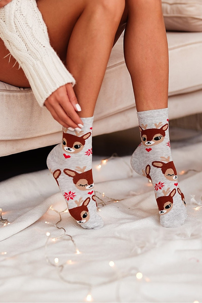 Різдвяні Жіночі Шкарпетки Олень Сірі