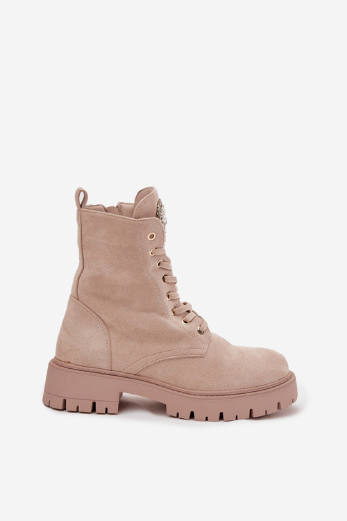 Жіночі робочі черевики з кристалами на язичку бежеві Rosira