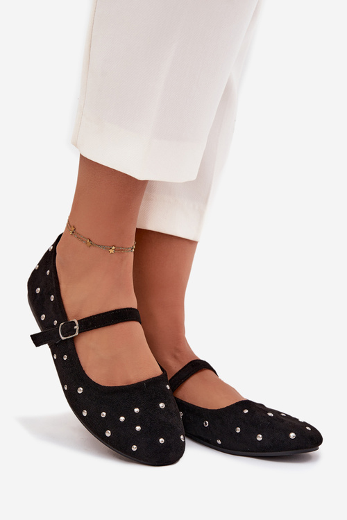 Прикрашені жіночі балерини з ремінцем Чорний Olivisse