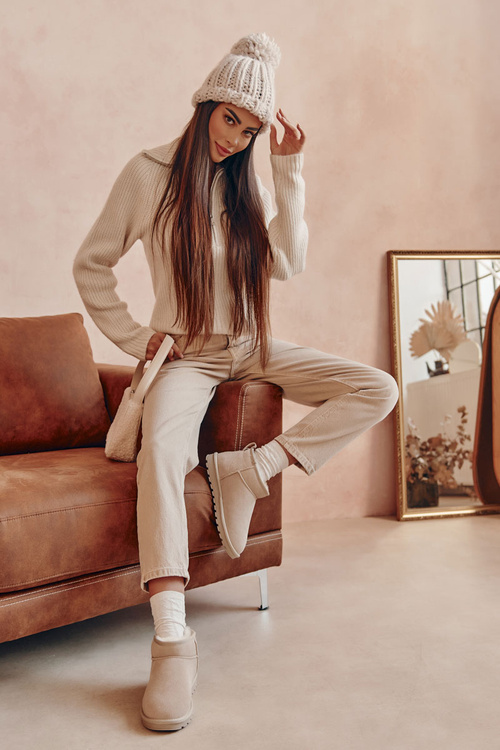 Жіночі замшеві низькі зимові черевики світло-бежеві Shelie