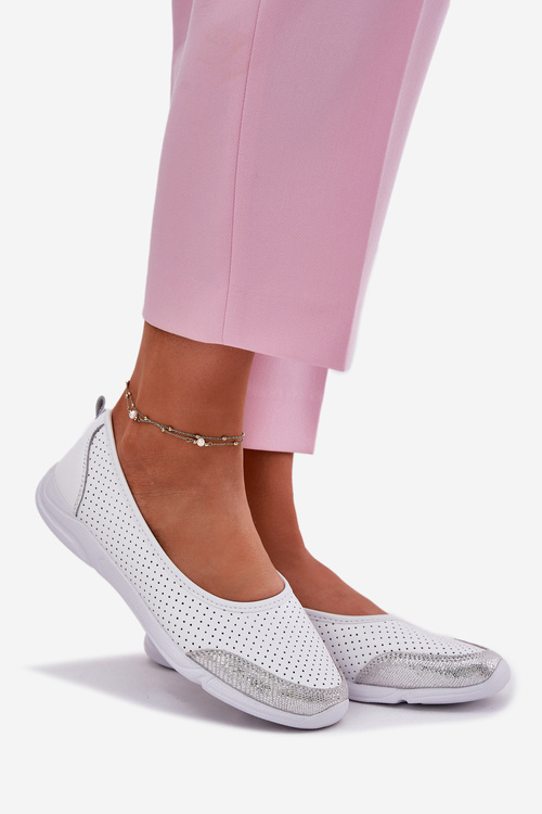 Шкіряні Жіночі Перфоровані Балерини Білі Lucy