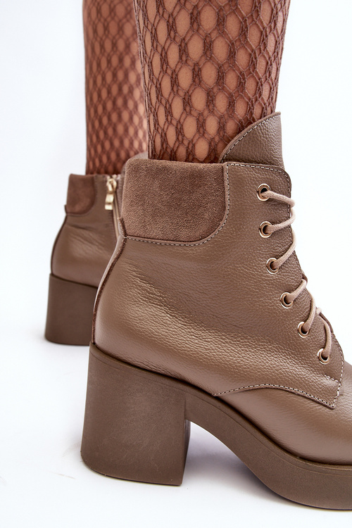 Шкіряні жіночі ботильйони на підборах темно-бежеві Lemar Leocera