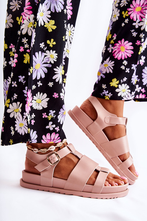 Шкіряні босоніжки на платформі світло-рожеві Tessy