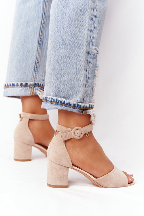 Замшеві босоніжки на високих підборах Vinceza 23-20100 Бежеві