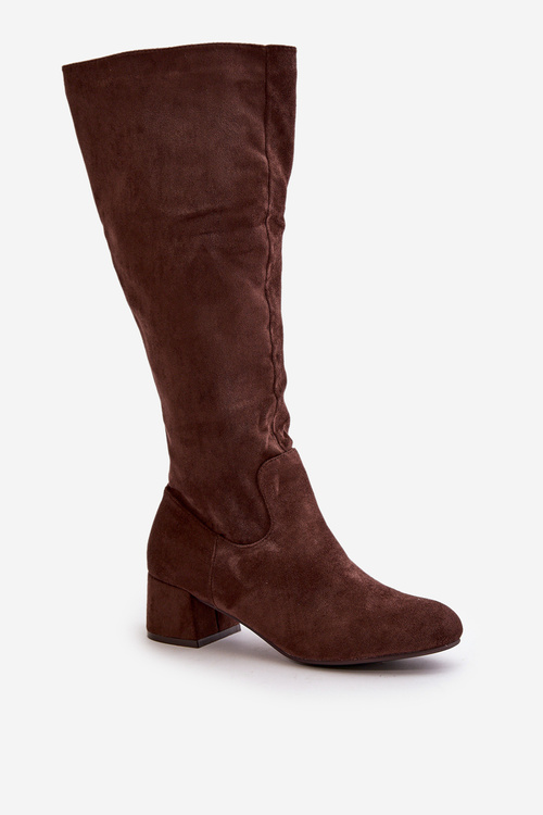 Екозамшеві жіночі чоботи вище коліна на блискавці Коричневий Елітара