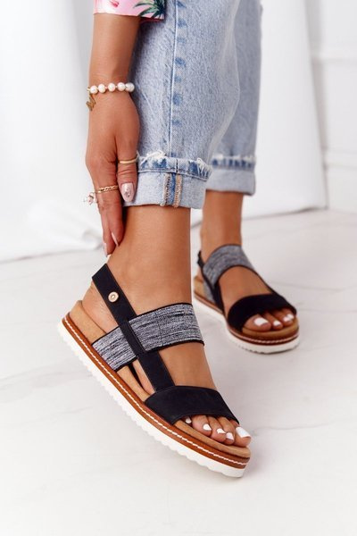 Босоніжки зі сріблястим шнурком Чорні Almeria