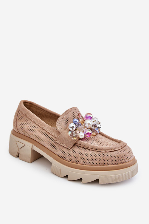 Жіночі лофери з орнаментом Бежеві Issac