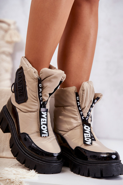 Жіночі теплі зимові черевики на блискавці бежево-чорного кольору Marit