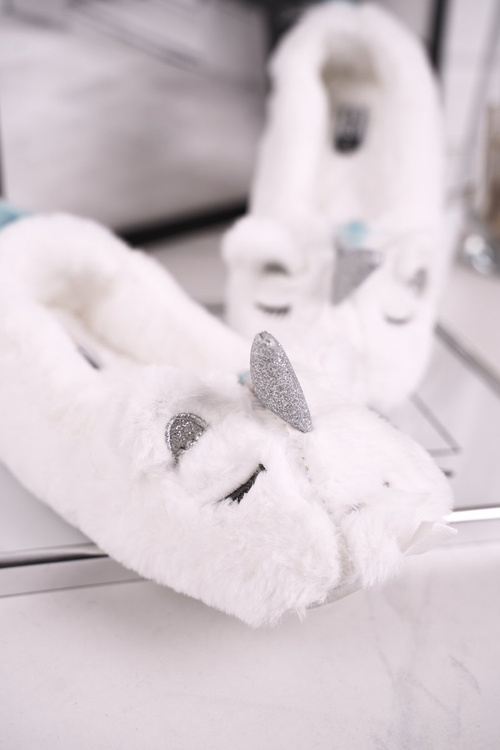 Жіночі тапочки з хутром Єдиноріг Біла Веселка