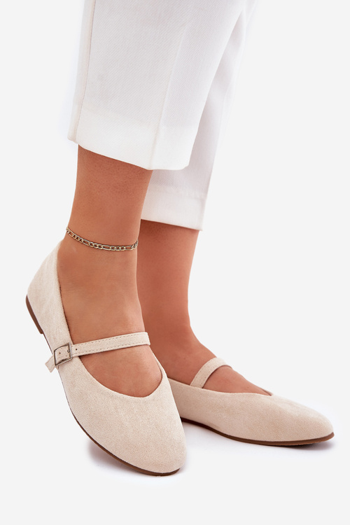 Плоскі Балерини З Пояском Еко Замшеві Бежеві Tirilina