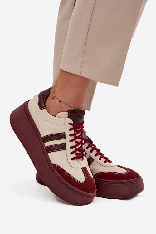Шкіряні жіночі кросівки на платформі Zazoo 3775 бежево-бордові