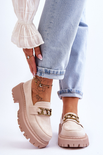 Жіночі замшеві лофери на платформі світло-бежеві Larey