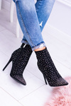Чорні чоботи на шпильці з високою замшею і кубинським цирконієм Lu Boo