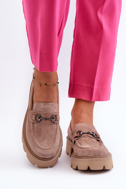 Масивні жіночі замшеві мокасини бежеві Neloria