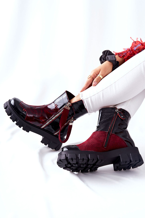 Шкіряні черевики на шпильці Maciejka Black and Bordeaux 05137-33