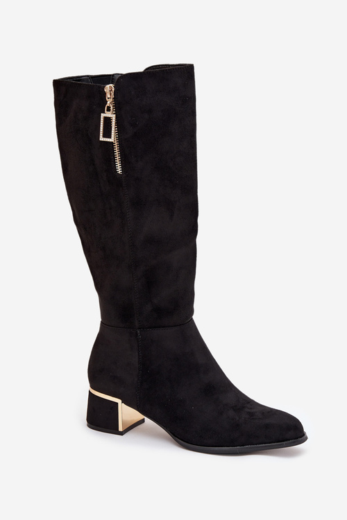 Жіночі чоботи на підборах з еко замші чорні Lyvienne