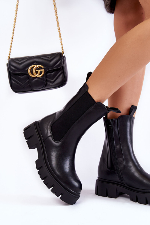 Жіночі робочі черевики на платформі чорні Aliana