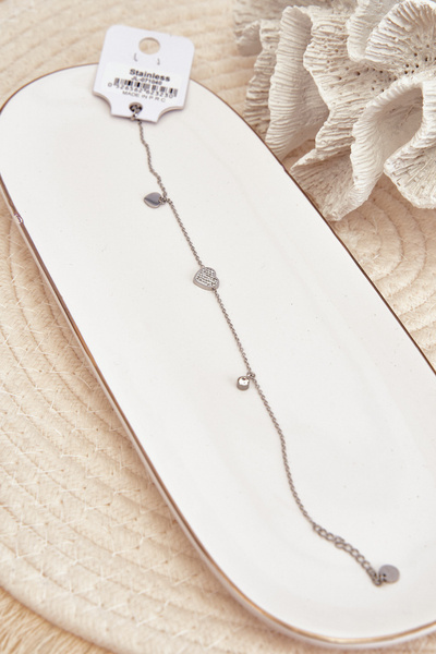 Браслет на щиколотку зі срібними сердечками