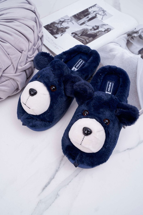 Жіночі тапочки з хутром Ведмедик Темно-синій