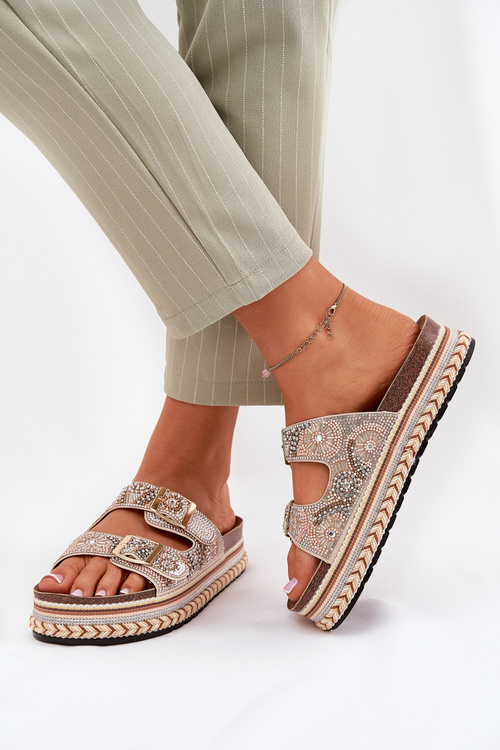 Сандалі З Декором І Пряжками На Платформі Золоті Mellene