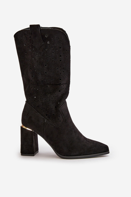 Чорні жіночі ботильйони з вирізом і гострими носками зі штучної замші Nevithra