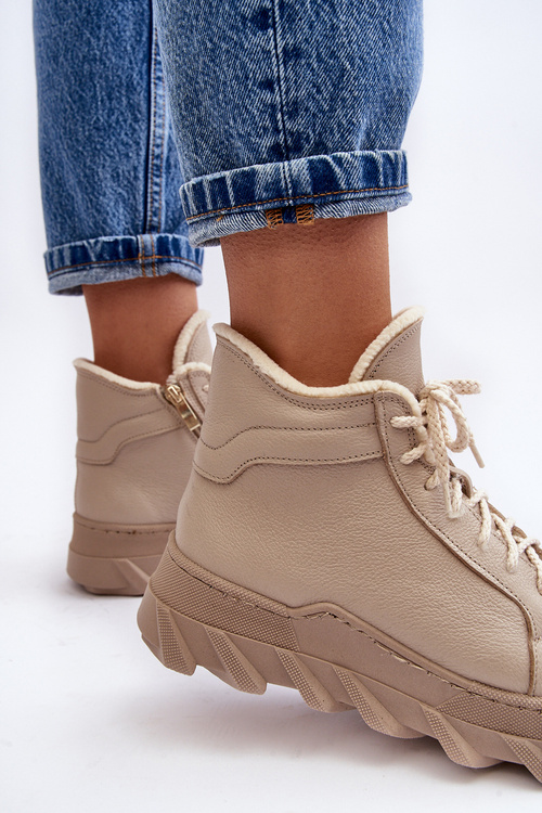Жіночі шкіряні черевики на підкладці на платформі бежеві Lemar Jevette