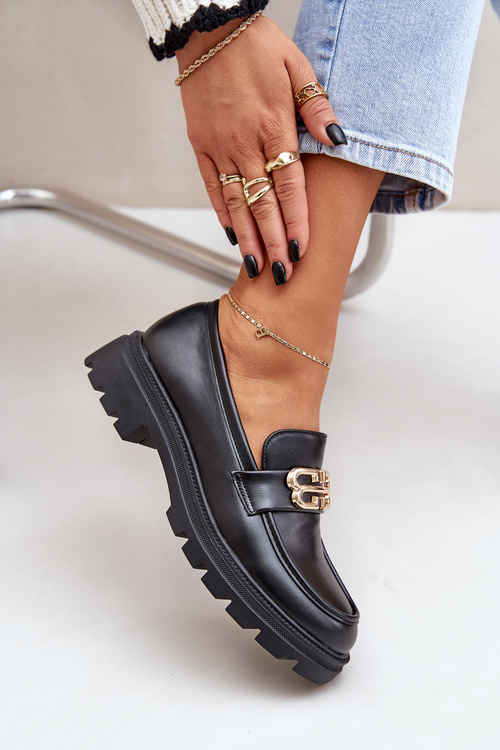 Жіночі Мокасини З Золотою Деталлю Чорні Trionna