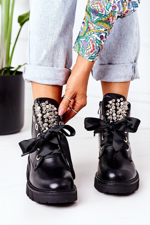 Утеплені чоботи з металевими перлами Black Perla