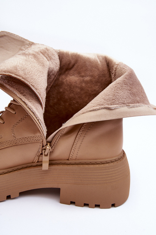 Шкіряні чоботи на плоскому каблуці та застібці Бежеві Самивло